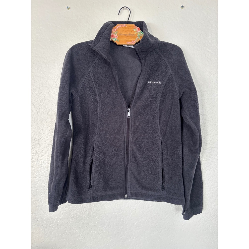 Columbia Fleece Jacket Size M Dark Gray Full Zip Benton Springs Mock Neck